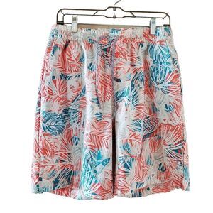 Men's COLUMBIA PFG Lined 9" Water Shorts Trunks Fishing Orange Palm Leaves SZ M